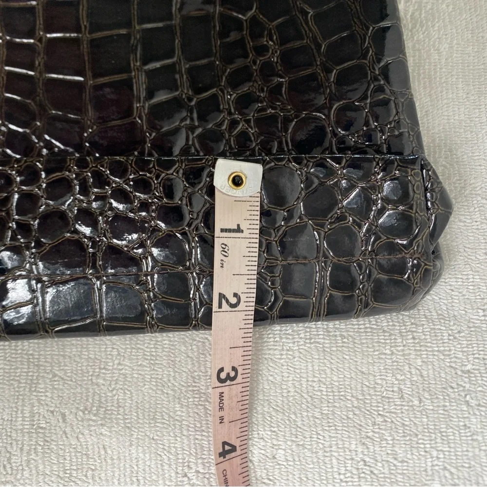 Barr + Barr New York Women's Brown Faux Croc Makeup Small Toiletries Bag Travel